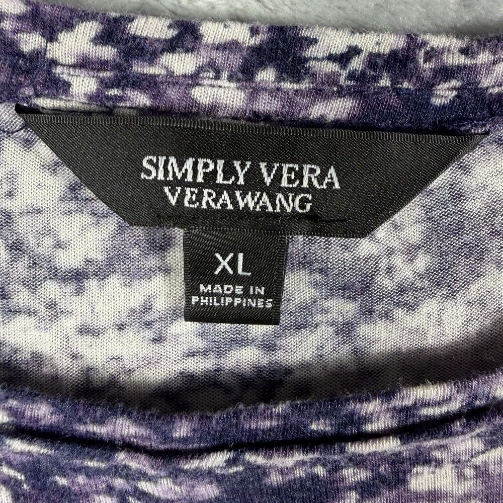 SIMPLY VERA WANG XL Shirt Sweater Purple Black Floral Print Long Sleeve - Picture 2 of 3